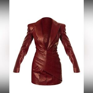 Fall 🍂 PLT Burgundy Faux Leather Pleated Blazer Dress